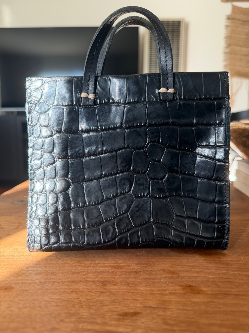 Clare V Midnight Croc-Embossed Leather Petit Simple Tote